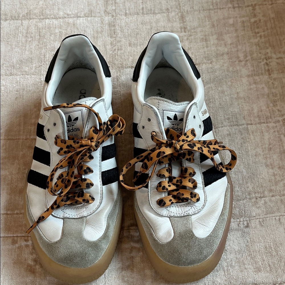 Adidas Sambas size 8 white with 3 black stripes and gum sole